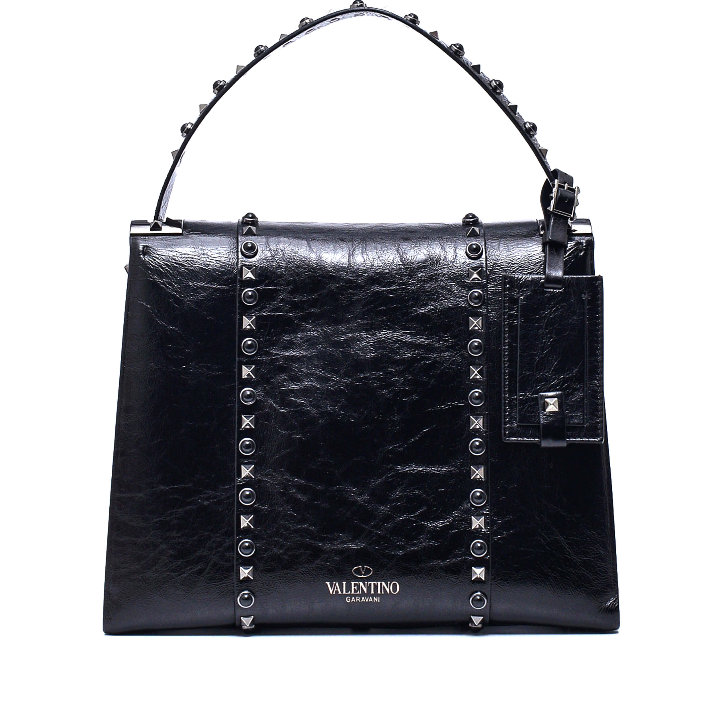 Valentino- So Black Patent Leather My Rockstud Rolling Tote Bag